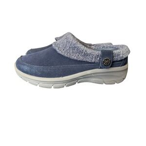 Clarks Cloudsteppers Womens Navy Knit Collar Faux Fur Clog Mules 168054 Size 8.5